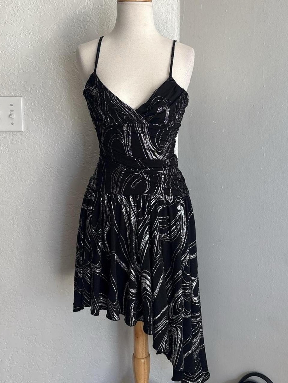 Vintage La Belle Black Dress with Silver Glitter Swirls